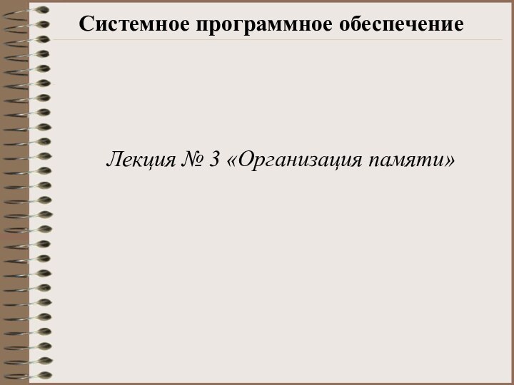 Системное программное обеспечениеЛекция № 3 «Организация памяти»