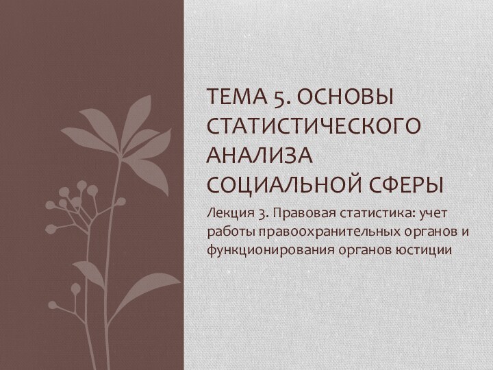 Лекция 3. Правовая статистика: учет работы правоохранительных органов и функционирования органов юстицииТема