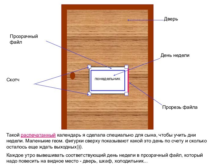 Такой распечатанный календарь я сделала специально для сына, чтобы учить дни недели.