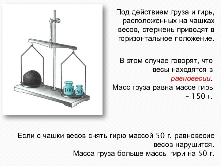 Под действием груза и гирь, расположенных на чашках весов, стержень приводят в