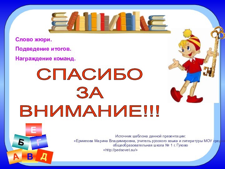 АВБГДЕИсточник шаблона данной презентации: «Ермилова Марина Владимировна, учитель русского языка и литературы