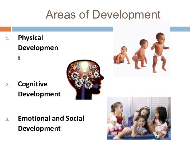 Areas of DevelopmentPhysical DevelopmentCognitiveDevelopmentEmotional and Social Development