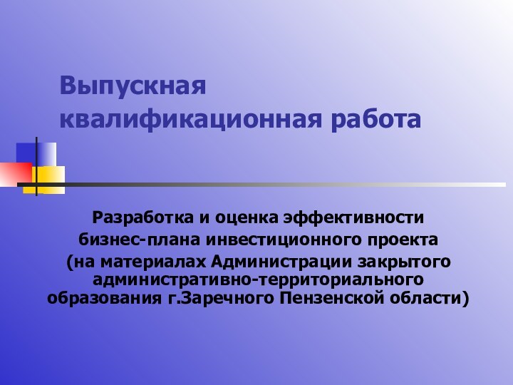 Выпускная  квалификационная работа Разработка и оценка эффективности бизнес-плана инвестиционного проекта (на