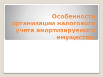 Особенности организации налогового учета амортизируемого имущества.