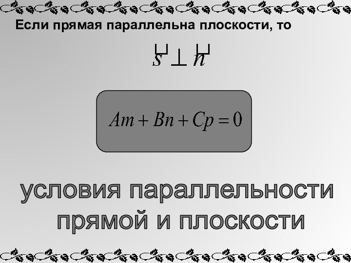 условия параллельности прямой и плоскостиЕсли прямая параллельна плоскости, то