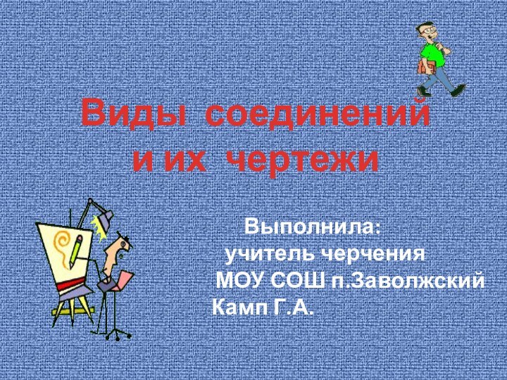 Виды соединений и их чертежиВыполнила: 	учитель черчения 			МОУ СОШ п.Заволжский 			Камп Г.А.