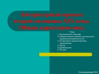 Литературный процесс второй половины 19 века. Общая характеристика