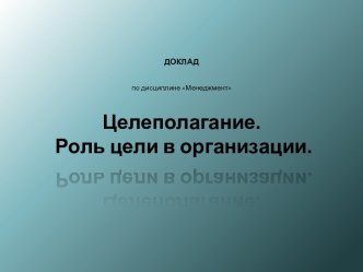 Целеполагание. Роль цели в организации