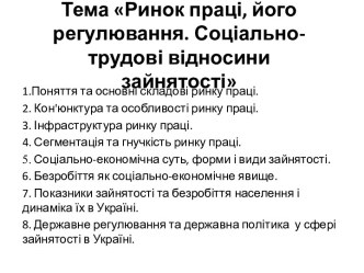 ТемаРинокпраці,йогорегулювання. Соціально-трудовівідносинизайнятості