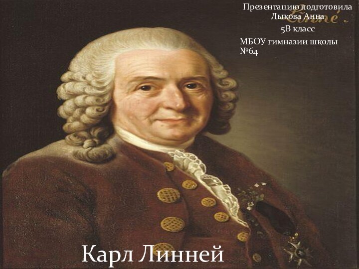 Презентацию подготовила Лыкова Анна 5В классМБОУ гимназии школы №64Карл Линней