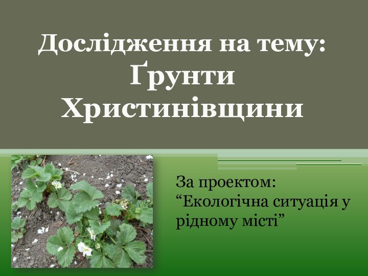 Дослідження на тему: Ґрунти ХристинівщиниЗа проектом: “Екологічна ситуація у рідному місті”