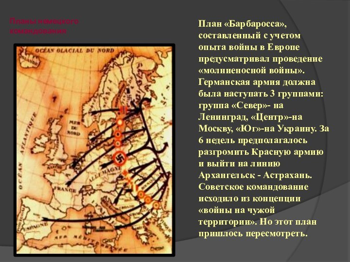 Планы немецкого командования План «Барбаросса», составленный с учетом опыта войны в Европе