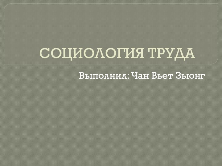 СОЦИОЛОГИЯ ТРУДА	Выполнил: Чан Вьет Зыонг