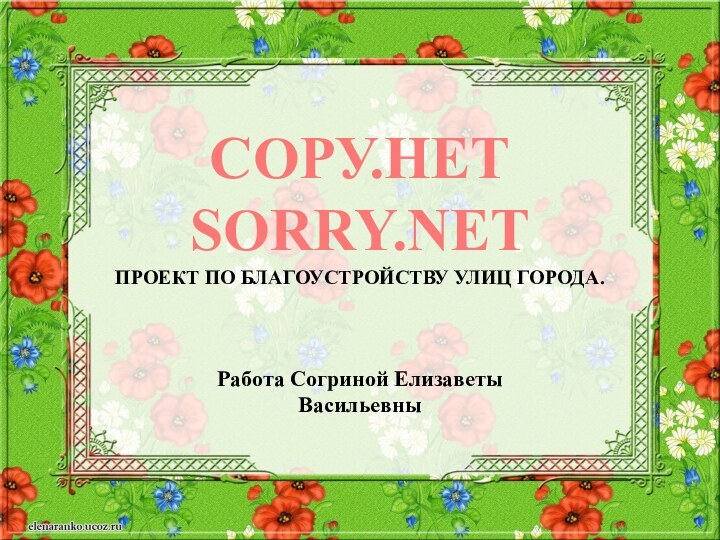 Сору.нетSorry.netПроект по благоустройству улиц города.Работа Согриной Елизаветы Васильевны