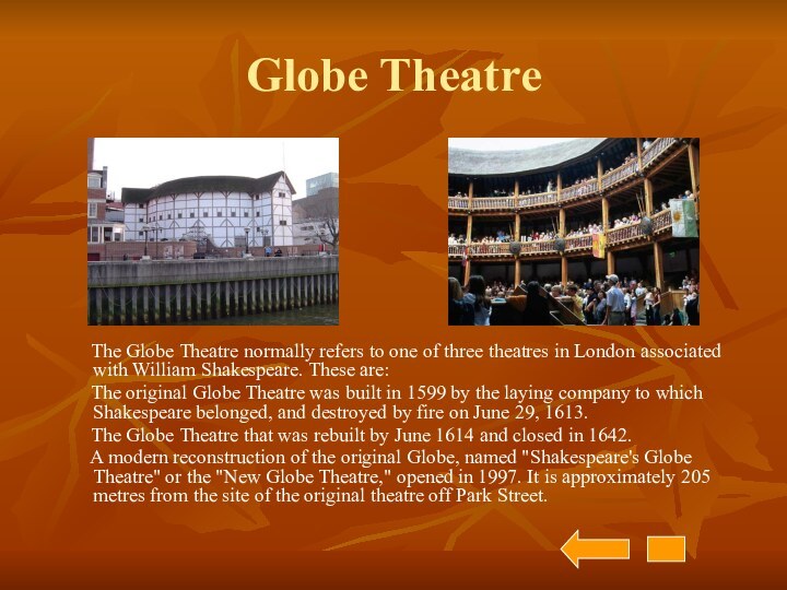 Globe Theatre     The Globe Theatre normally refers to