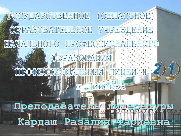 ГОСУДАРСТВЕННОЕ (ОБЛАСТНОЕ)ОБРАЗОВАТЕЛЬНОЕ УЧРЕЖДЕНИЕНАЧАЛЬНОГО ПРОФЕССИОНАЛЬНОГООБРАЗОВАНИЯПРОФЕССИОНАЛЬНЫЙ ЛИЦЕЙ №    г.Липецка