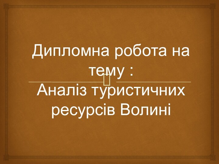 Дипломна робота на тему : Аналіз туристичних ресурсів Волині