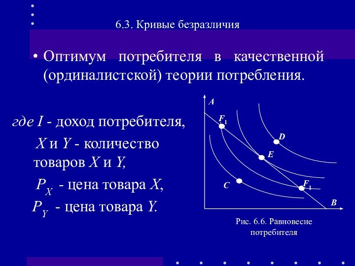 Оптимум потребителя в качественной (ординалистской) теории потребления.6.3. Кривые безразличияBгде I - доход