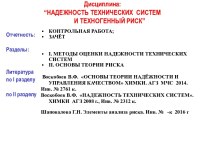 Дисциплина: “НАДЕЖНОСТЬ ТЕХНИЧЕСКИХ  СИСТЕМ         И ТЕХНОГЕННЫЙ РИСК”