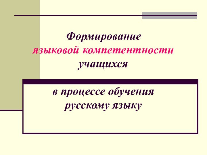 Формирование языковой компетентности учащихся  в процессе обучения  русскому языку