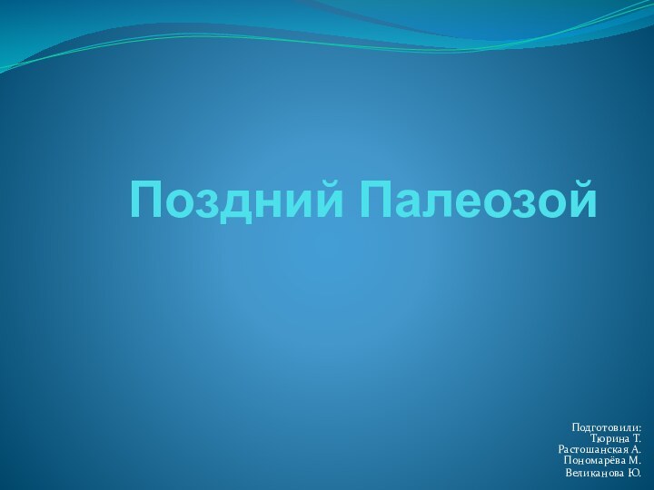 Поздний ПалеозойПодготовили: Тюрина Т. Растошанская А. Пономарёва М.Великанова Ю.