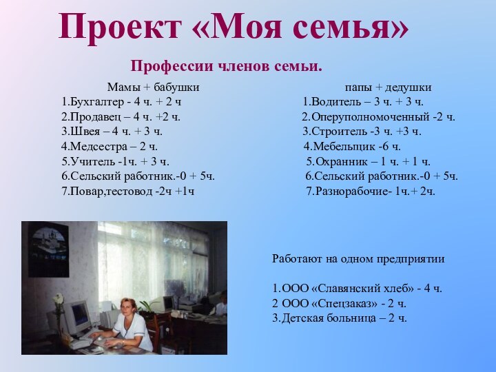 Проект «Моя семья»Профессии членов семьи.