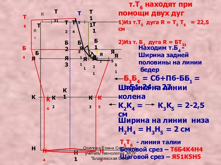 ТНЯБК   т.Т6 находят при помощи двух дуг Я2Я1Б1Т11)Из т.Т5 дуга