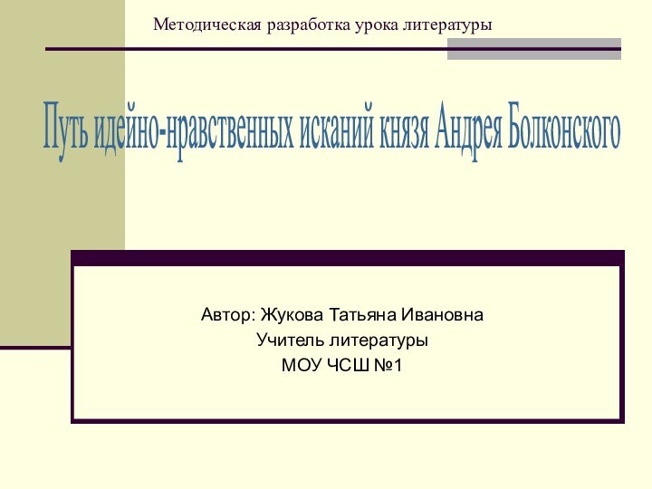 Методическая разработка урока литературы  Автор: Жукова Татьяна ИвановнаУчитель литературыМОУ ЧСШ №1Путь