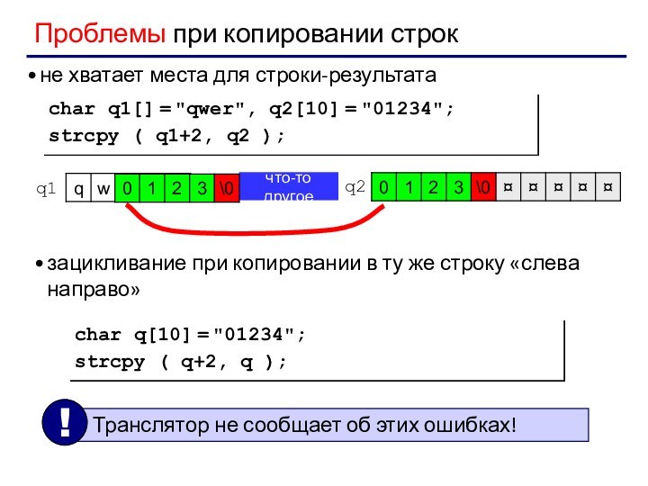 что-то другоеПроблемы при копировании строкchar q1[] = 