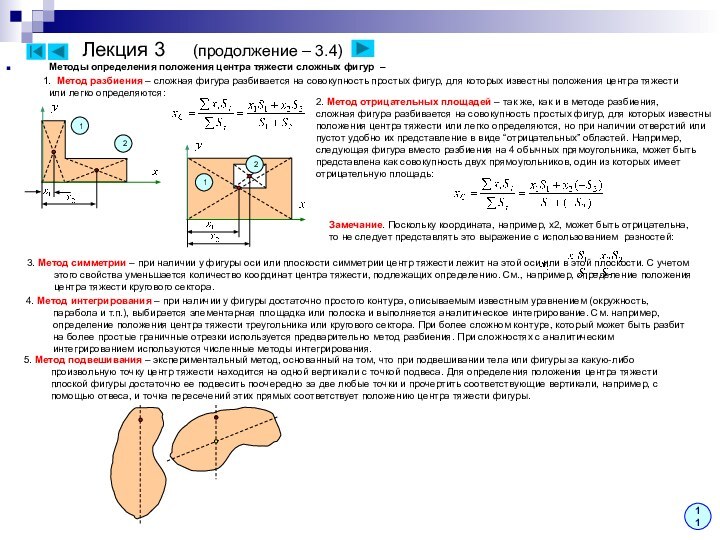 Лекция 3   (продолжение – 3.4)Методы определения положения центра тяжести сложных