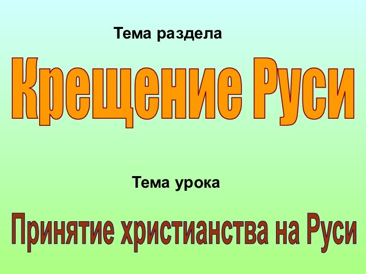 Крещение РусиПринятие христианства на РусиТема разделаТема урока