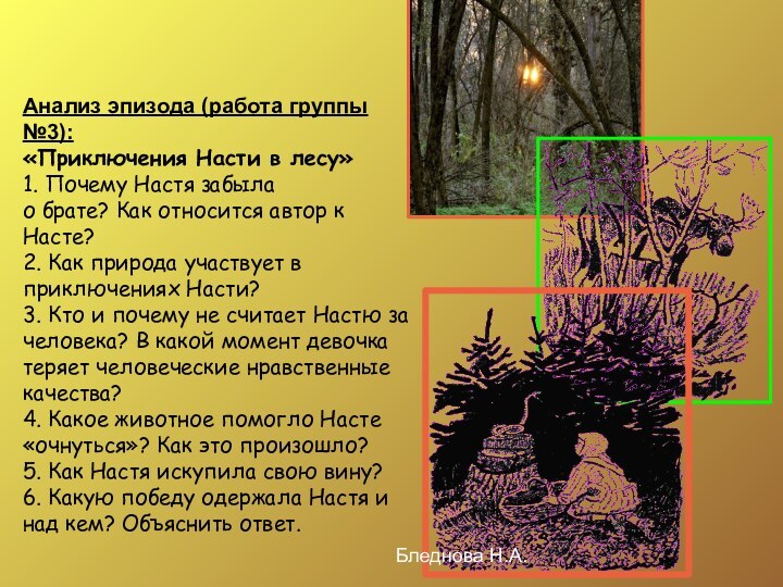 Анализ эпизода (работа группы №3): «Приключения Насти в лесу» 1. Почему Настя