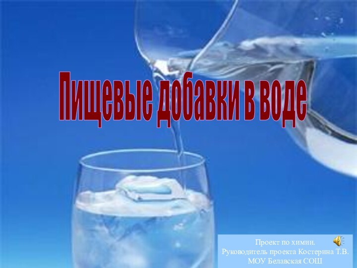 Пищевые добавки в водеПроект по химии.Руководитель проекта Костерина Т.В.МОУ Белавская СОШ