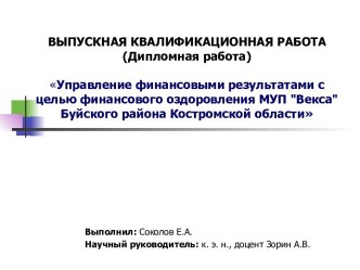 Управление финансовыми результатами с целью финансового оздоровления