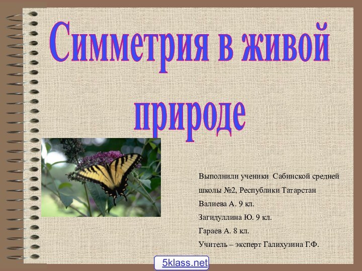 Симметрия в живойприродеВыполнили ученики Сабинской средней школы №2, Республики ТатарстанВалиева А. 9