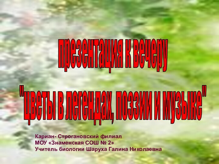 Кариан- Строгановский филиал МОУ «Знаменская СОШ № 2»Учитель биологии Шаруха Галина Николаевнапрезентация