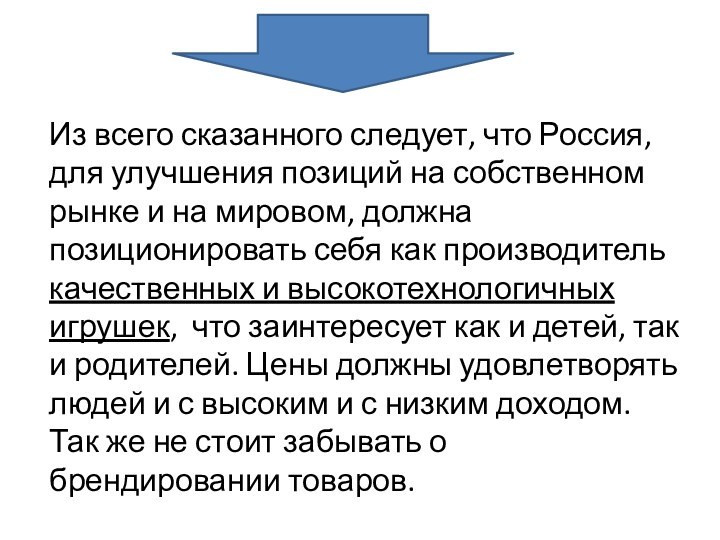 Из всего сказанного следует, что Россия, для улучшения позиций на собственном рынке