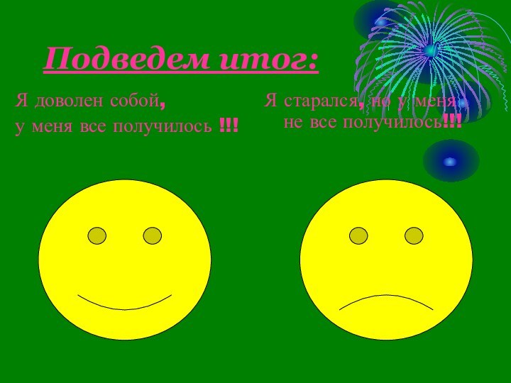 Подведем итог:Я доволен собой, у меня все получилось !!!Я старался, но у