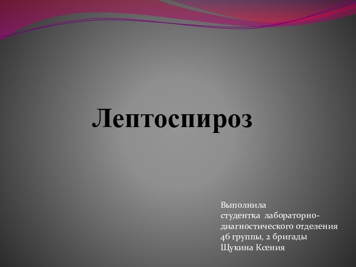 ЛептоспирозВыполнила студентка лабораторно-диагностического отделения46 группы, 2 бригадыЩукина Ксения