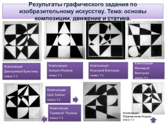 Результаты графического заданияпо изобразительному искусству. Тема: основы композиции, движение и статика.