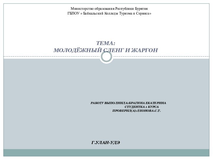 Тема:Молодёжный сленг и жаргон