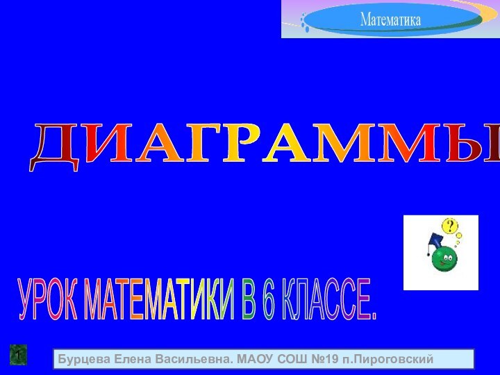 ДИАГРАММЫ 1УРОК МАТЕМАТИКИ В 6 КЛАССЕ.Бурцева Елена Васильевна. МАОУ СОШ №19 п.Пироговский