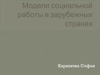 Модели социальной работы в зарубежных странах