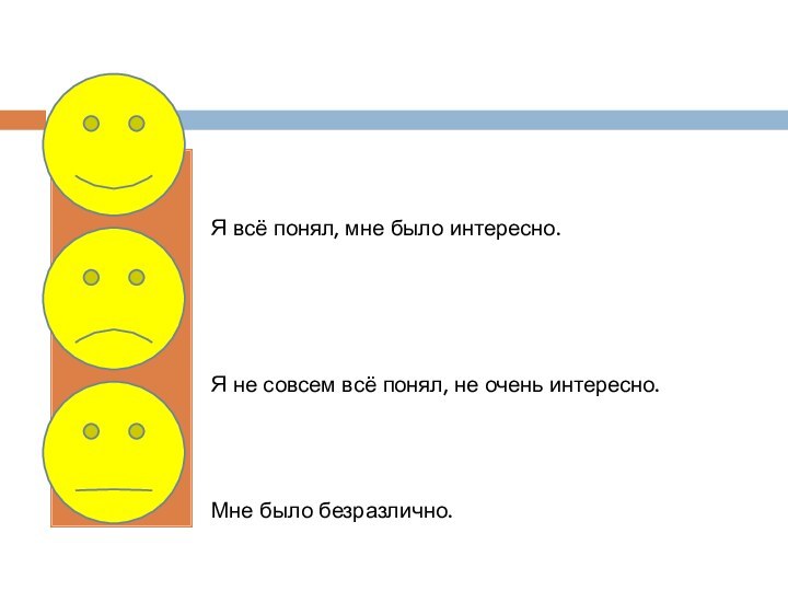 Я всё понял, мне было интересно.Я не совсем всё понял, не очень интересно.Мне было безразлично.