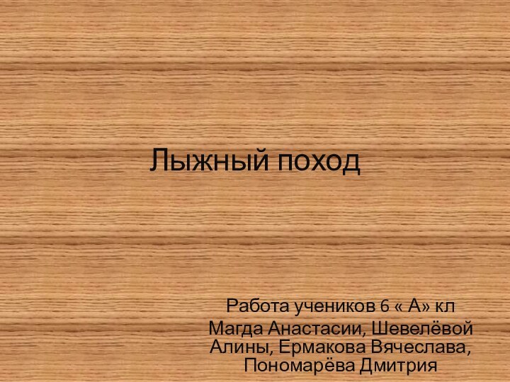 Лыжный походРабота учеников 6 « А» кл Магда Анастасии, Шевелёвой Алины, Ермакова Вячеслава, Пономарёва Дмитрия