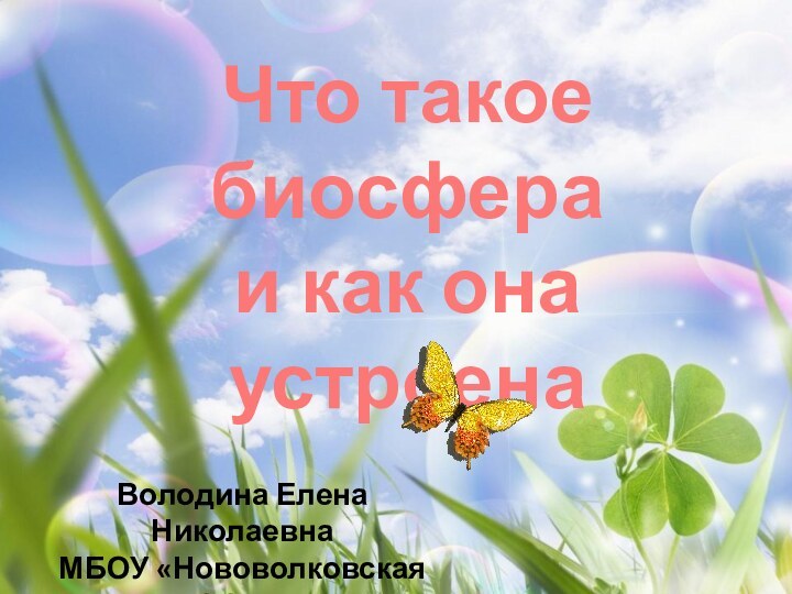 Что такое биосфераи как она устроенаВолодина Елена Николаевна МБОУ «Нововолковская ООШ» Московская область