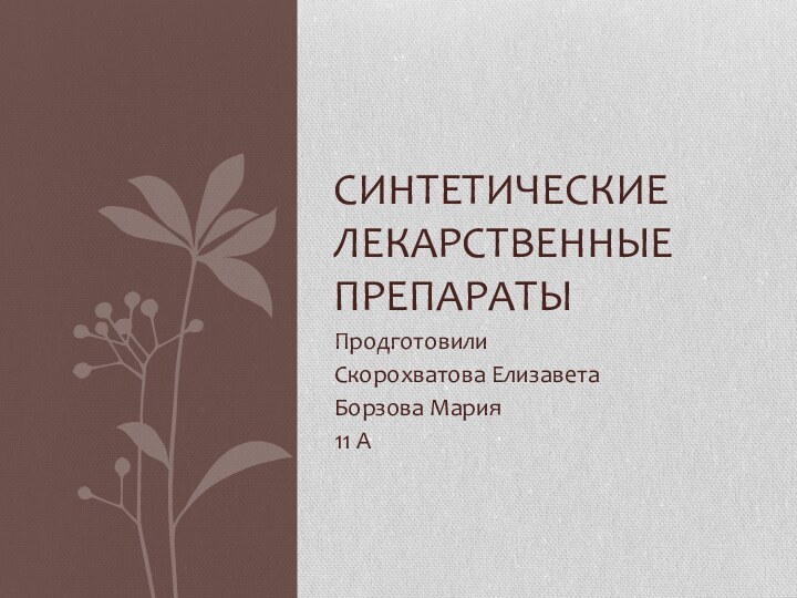 ПродготовилиСкорохватова ЕлизаветаБорзова Мария11 АСинтетические лекарственные препараты