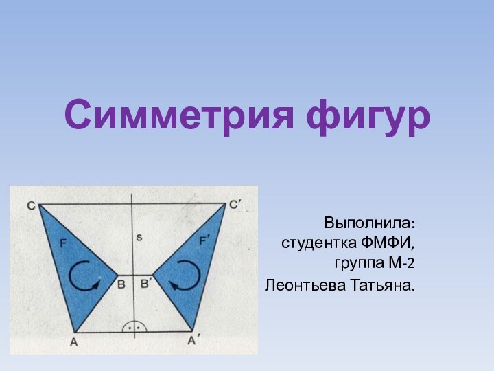 Симметрия фигурВыполнила: студентка ФМФИ, группа М-2Леонтьева Татьяна.