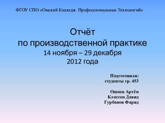 Отчёт по производственной практике14 ноября – 29 декабря 2012 года