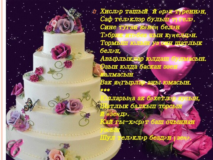 Хисләр ташый йөрәк түреннән, Саф теләклэр булып түгелә. Сине туган көнең белән